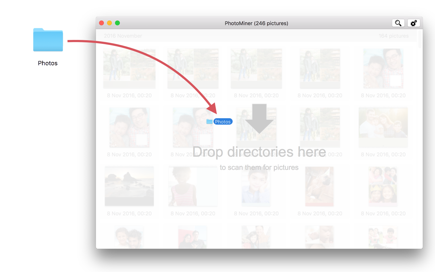 Drag and drop folders into PhotoMiner